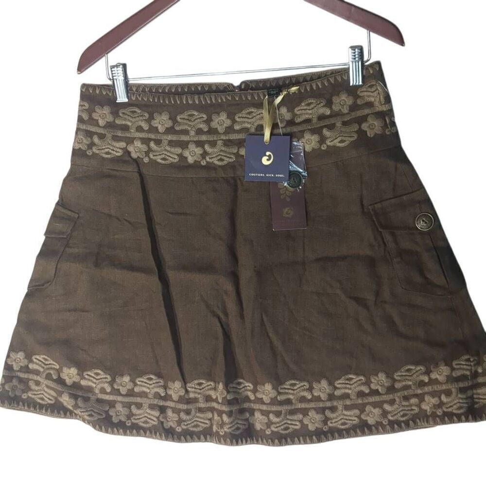 NWT House of Dereon Beyonce Vintage Y2K Linen Embroidered Mini Skirt World 6